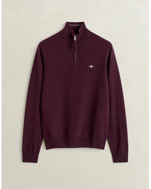 GANT Superfine Lambswool Half Zip Jumper - Purple