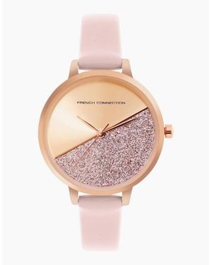 French Connection Connection Rose Case Round Shape Strap Quartz Watch - Pink