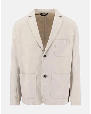 Fynch-Hatton Cotton Linen Blend Twotone Structured Blazer Stone - Natural