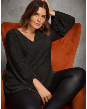Live Unlimited London Petite Sparkle V Neck Jersey Tunic - Black