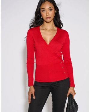 Gini London Ls Wrap Front Button Top - Red