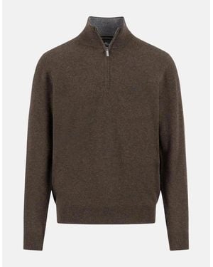 Fynch-Hatton Fine Knit Cotton 1/4 Zip Jumper Dark Chocolate - Grey