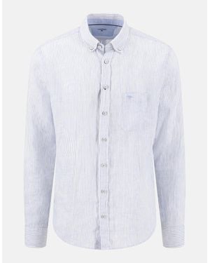 Fynch-Hatton Bengal Stripe Pure Linen Button Down Shirt New Breeze - Blue