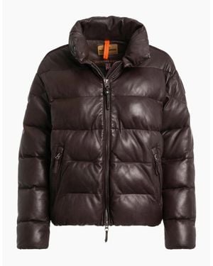 Parajumpers Pia Leather Obsidian Dark Padded Leather Jacket - Brown