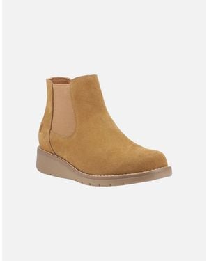 Hush Puppies Leonie Suede Tan Flat Chelsea Boots - White