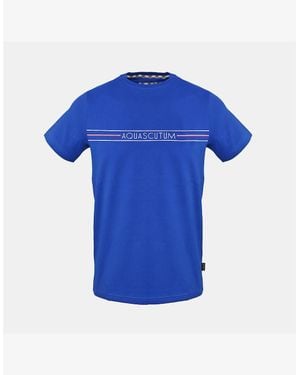Aquascutum Wordmark Crew Neck Short Sleeve Regular Fit T-Shirt - Blue