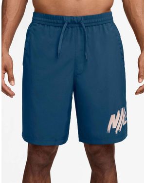 Nike Dri-Fit Form Logo Print Athletic Shorts - Blue
