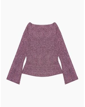 Ro&zo Cowl-Neck Sparkle Jersey Top - Blue