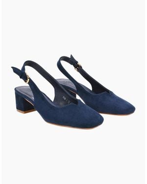 XY London Ladies Elowen Sling Back Mid Block Heel Court Shoes - Blue