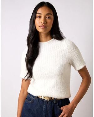 Ro&zo Ivory Fluffy Rib Top - White