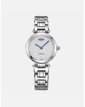 Rotary Trad Crystal Steel Bracelet Dress Analogue Watch - White