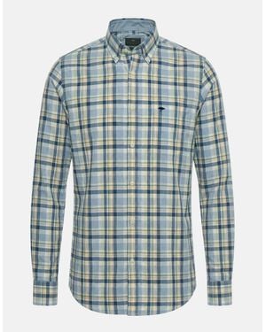Fynch-Hatton Washed Oxford Check Button Down Shirt Pale - Blue