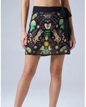 Oceanus Aurelia Embroidered Luxury Mini Skirt - Green