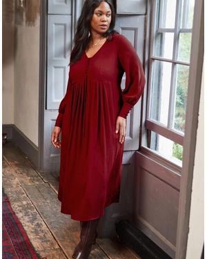 Live Unlimited London Dark Lace Up Blouson Sleeve Midi Dress - Red