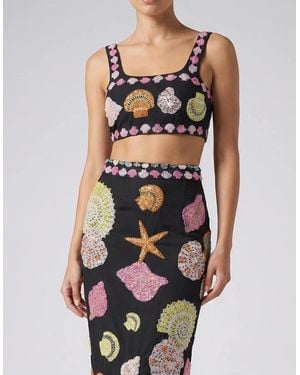 Oceanus New York Hand-Embroidered Top - Black