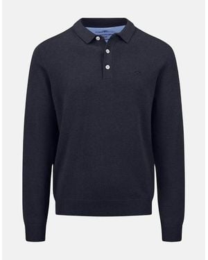 Fynch-Hatton Superfine Polo Collar Cotton Knit - Blue