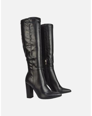 XY London Ladies Opal Pointed High Block Heel Knee-High Boots - Black