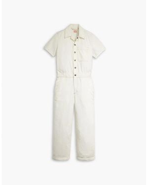 Levi's Levi's Heritage Collared Neck Short Sleeve Solid Patterned Jumpsuit - White