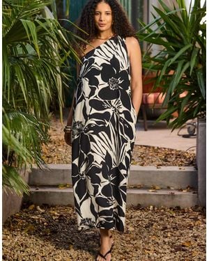 Live Unlimited London Floral Print One Shoulder Maxi Dress - Green