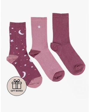 Totes Toasties Ankle Cotton Blend 3 Pack Socks Star - Purple
