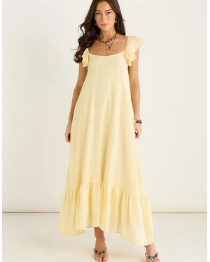 Gini London Lemon Ruffle Short Sleeve Viscose Maxi Dress - Natural
