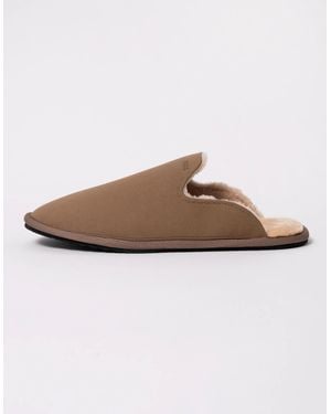 BOSS Boss Shearling-Lined Slip-On Slippers With Logo Detail - Brown