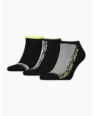 Calvin Klein Jeans 3-Pack Mixed Logo Athleisure Sports Trainer Socks - Black