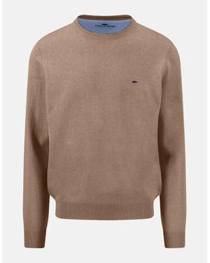 Fynch-Hatton Fine Knit Cotton Crewneck Jumper Affogato - Brown