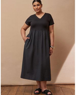 Live Unlimited London Jersey Woven Mix T-Shirt Dress - Black