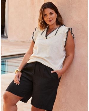 Live Unlimited London Ivory Cotton Slub Pintuck Top - Natural