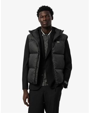 Lacoste Solid Patterned Embossed Logo Hooded Puffer Coat - Black