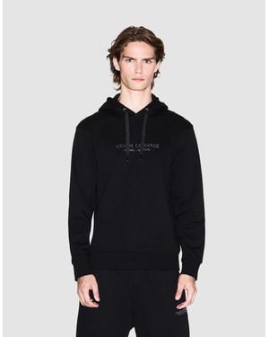 ARMANI EXCHANGE Pullover Hoodie With Tonal Milano/New York Logo - Black