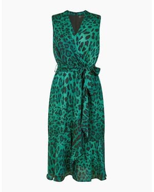 Mela London Animal Print V-Neck Midi Wrap Dress - Green