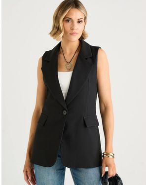 Gini London Tailored Contrast Lining Longline Waistcoat - Black