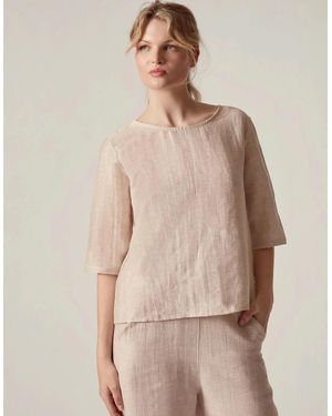 James Lakeland Linen Blend Button-Back Top - Natural