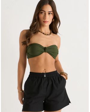 Gini London Viscose And Linen Blend Elasticated Waist Shorts - Black