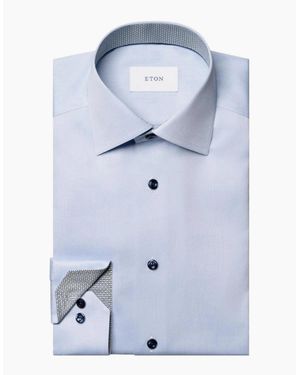 Eton Geometric Trim Signature Twill Contemporary Shirt 21 Light - Blue