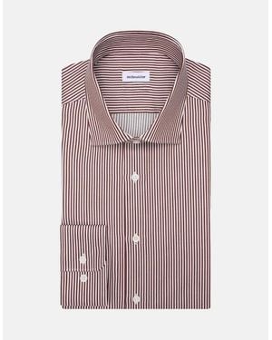 Seidensticker Regular Fit Easy Iron New Kent Striped Business Shirt Burgundy - Purple