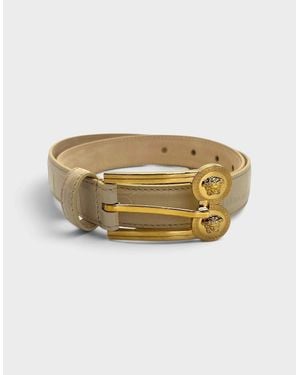 Versace Double Medusa Belt Embossed Croc Belt - Natural