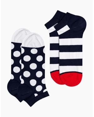 Happy Socks 2-Pack Big Dot Stripe Low Socks - Blue