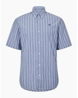 Timberland Logo Striped Button Down Collar Shirt - Blue
