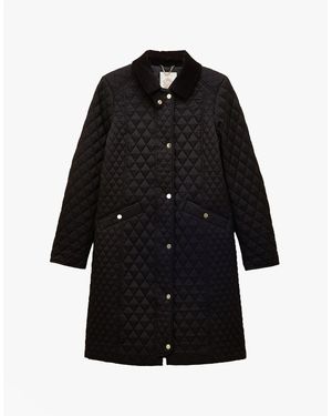 Joules Rosewell Longline Quilted Showerproof Coat With Collar - Black