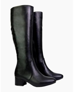 XY London Ladies Block Heel Zipped Knee-High Boots - Black