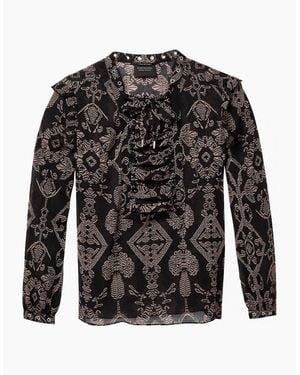 Maison Scotch Sheer Printed Lace Up Eyelet Details Top - Black
