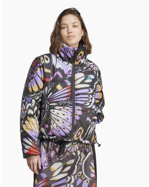 adidas Farm Butterfly Patterned Drawstring Puffer Coat - Blue