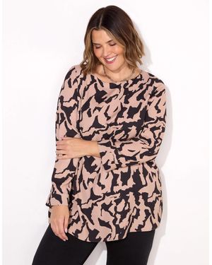 Live Unlimited London Printed Slash Neck Tunic - Black