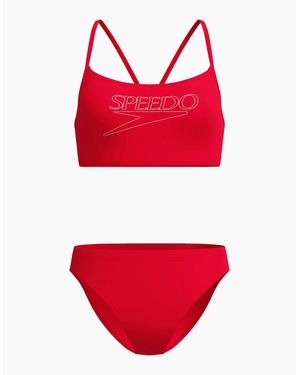 Speedo Ladies Logo Endurance+ Thin Strap Two-Piece Swimsuit - Red
