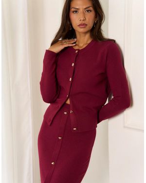 Gini London Mulberry Button Fine Knit Cardigan - Red