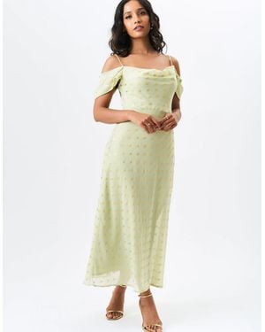 Gini London Sage Cowl Neck Drop Sleeves Foil Maxi Dress - Green
