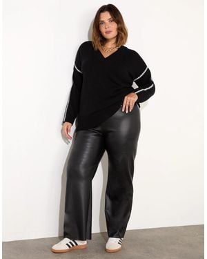 Live Unlimited London Faux Leather Elasticated Waist Trousers - Black